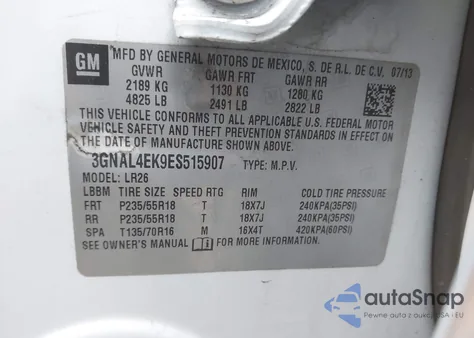 2014 Chevrolet Captiva Sport Ltz from USA, damaged, VIN 3GNAL4EK9ES515907